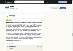 eToro smart portfolio review on Trustpilot 