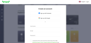 eToro account creation page 