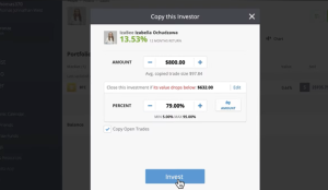 Copying Order page on eToro 