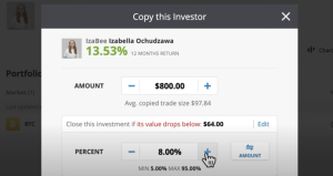 Copying Investor page on eToro 